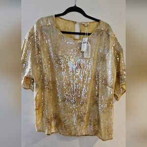Anthropologie Gold Sequin Blouse